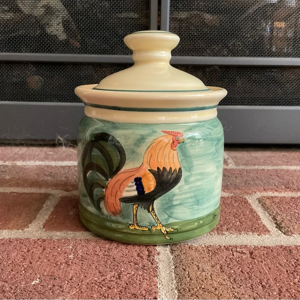 Vintage Oxney Green Rooster Canister Jar Made in England Farmhouse Kitchen